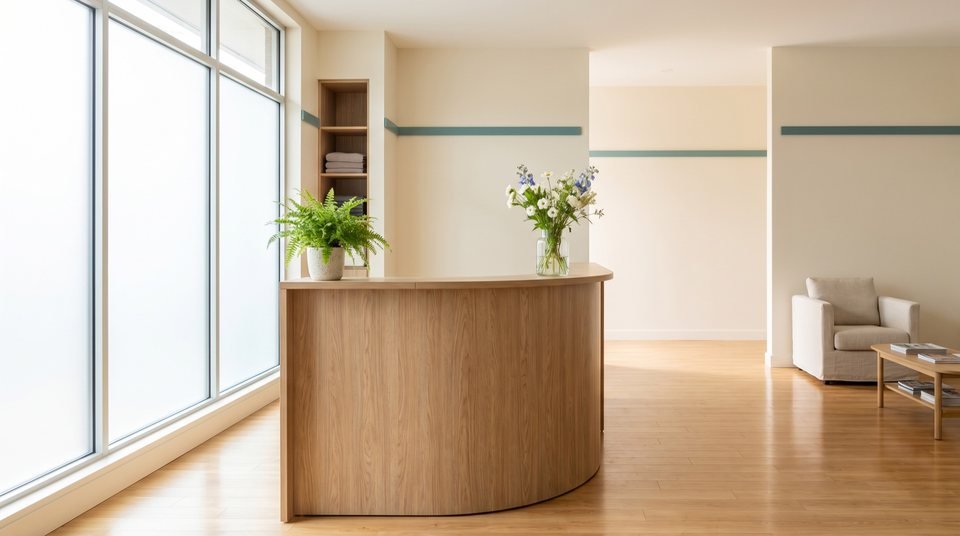 The front desk and waiting area at Trust Care Physiotherapy
