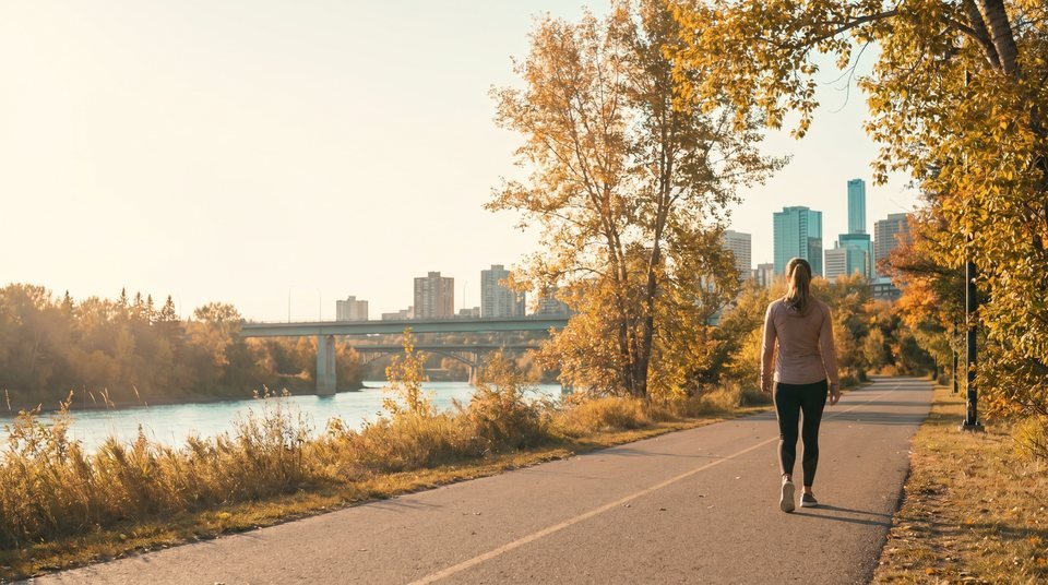 The North Saskatchewan river valley trail in autumn, Edmonton
