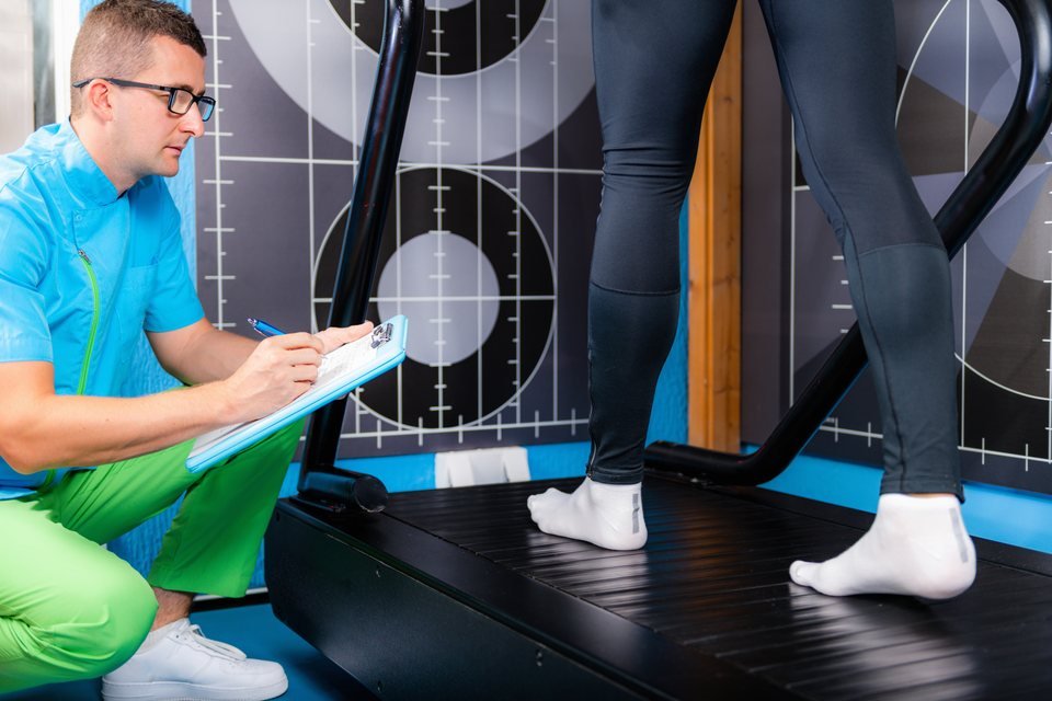 A full gait assessment being recorded on a treadmill