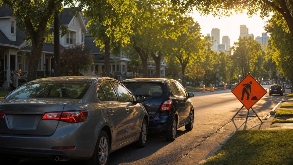 Cars parked on a tree-lined Edmonton residential street