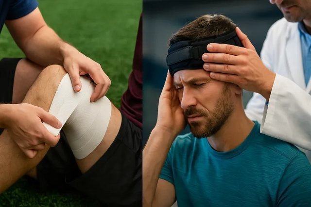 Taping applied to a patient's knee
