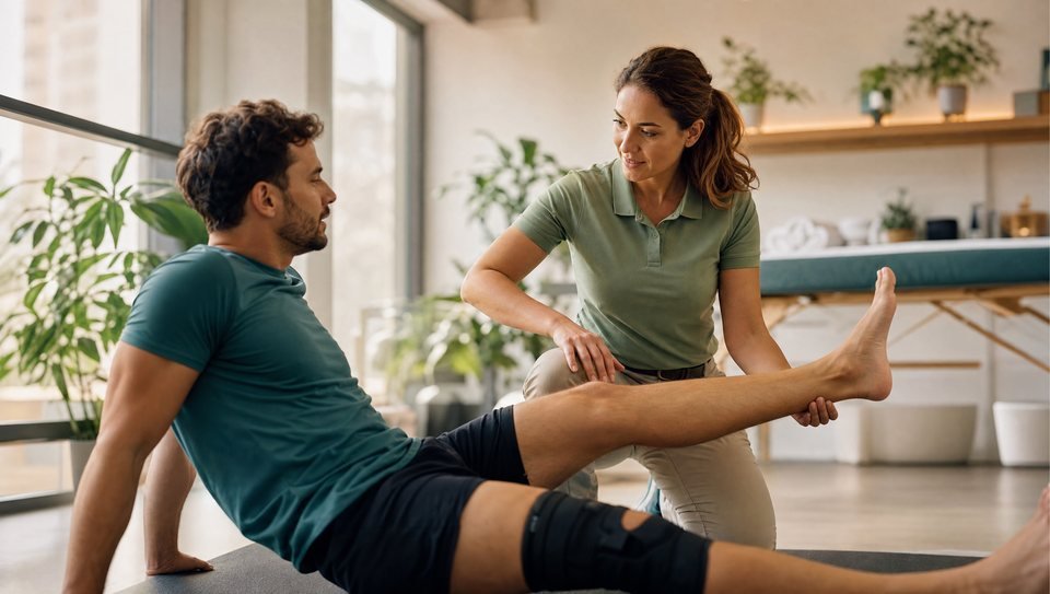 A guided hamstring and hip stretch on the floor