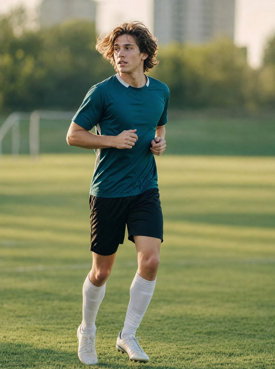 A footballer running during a match