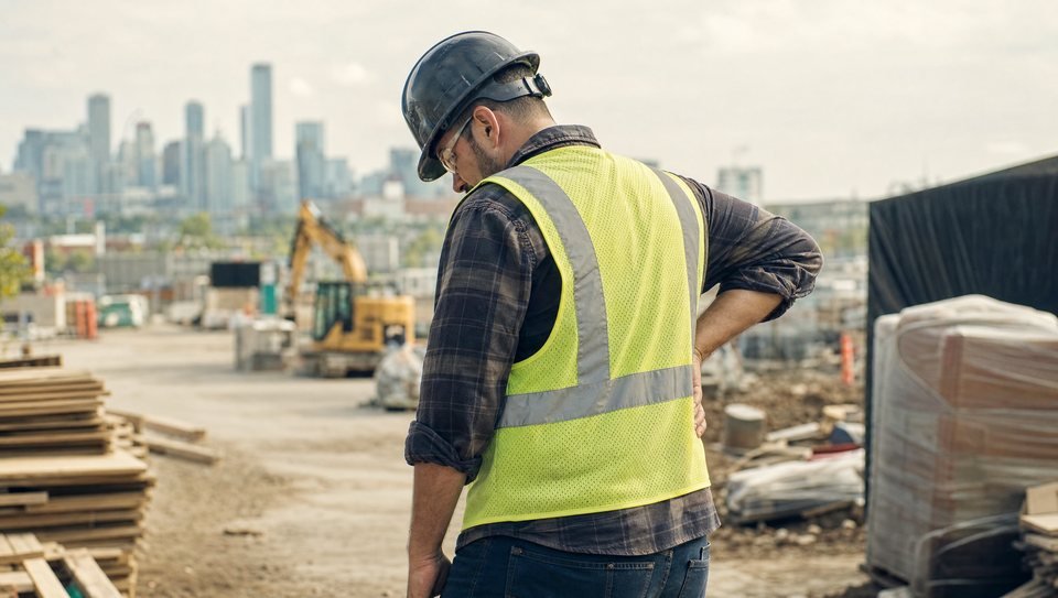 A worker in high-visibility clothing on an Edmonton work site